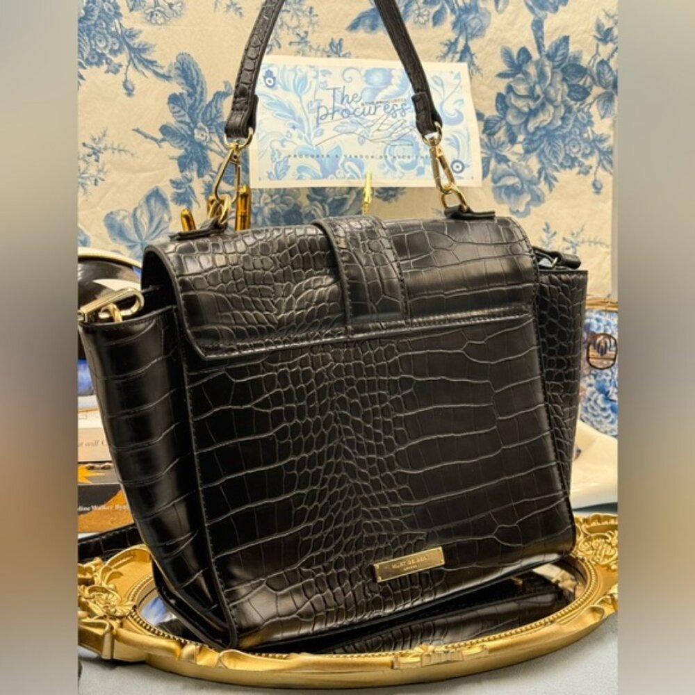 🆕 KURT GEIGER LONDON 🧿 NWOT Brixton Croc-Embossed Top Handle Flap Bag *SAMPLE* - Picture 7 of 16